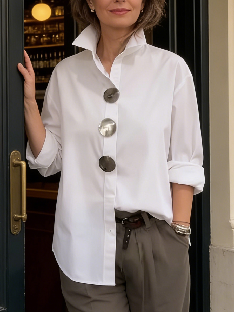 Rachel | Bluse mit Stehkragen und Statement-Buttons