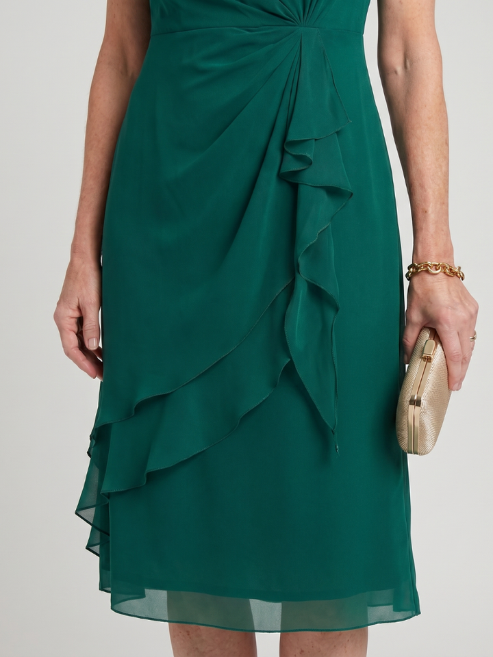 Eira | Midi-Kleid mit kurzen Ärmeln und geschichtetem Saum