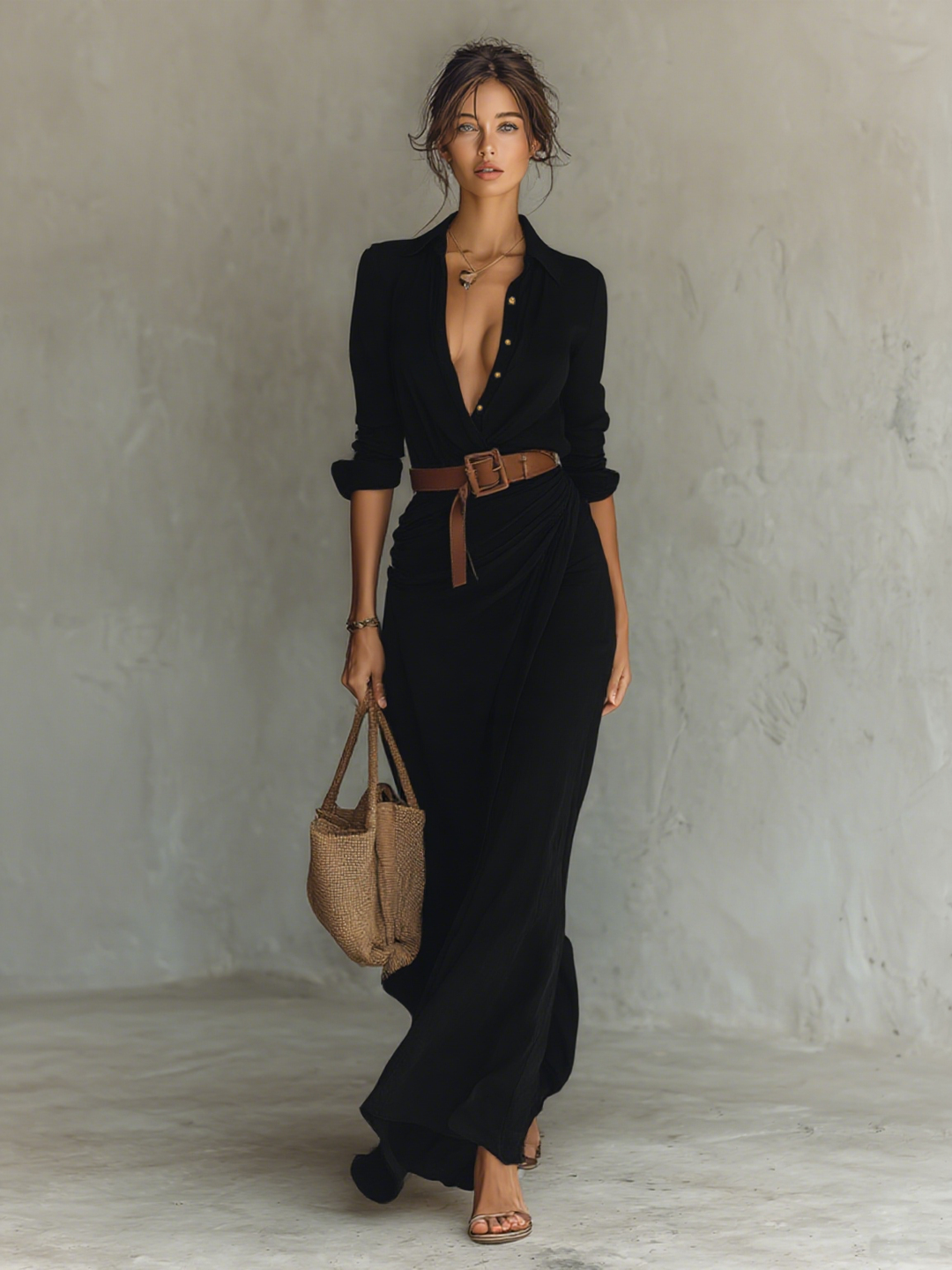 Valérie | Elegantes Maxi-Hemdblusenkleid mit Gürtel