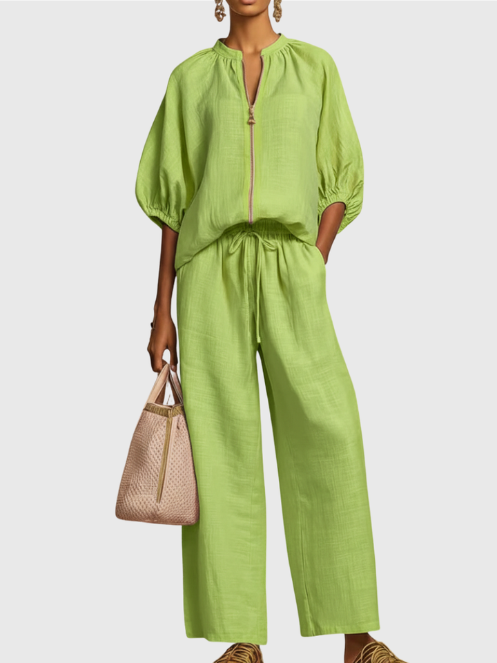 Hailey | Stylisches Gemütliches Shirt Weite Hosen Leinen Baumwolle Zwei-Teile Set