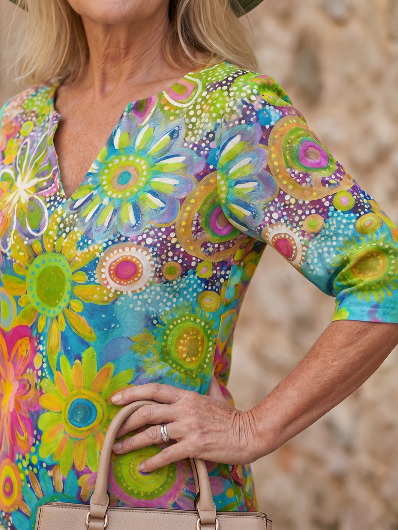 Zephyr | Knielanges Kleid mit mehrfarbigem Blumenmuster