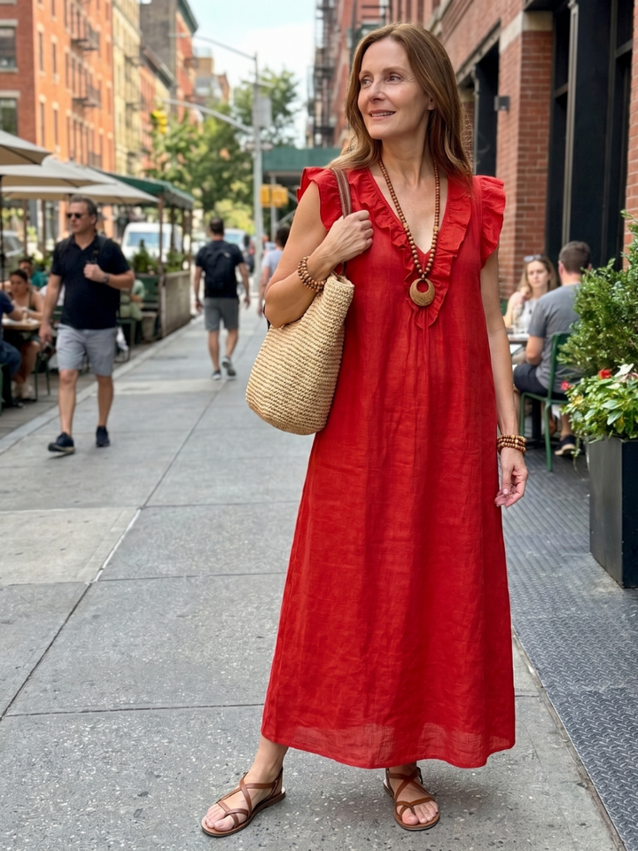 Adelaide | Ärmelloses Midi-Kleid mit Rüschensaum