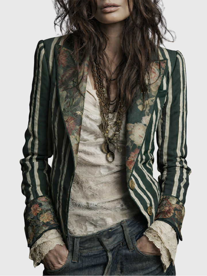 Cindy | Boho Blazer mit floralen Details und Streifen