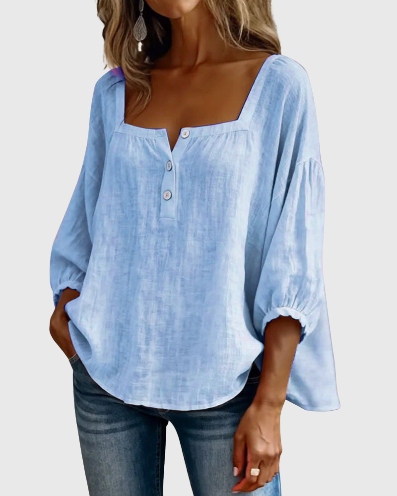 Arianne | Damen Bluse mit quadratischem Ausschnitt und 3/4 Puffärmeln