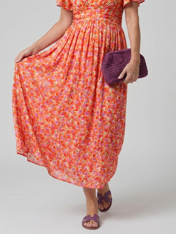 Juna | Kurzarm Ditsy Floral Print Midi Kleid