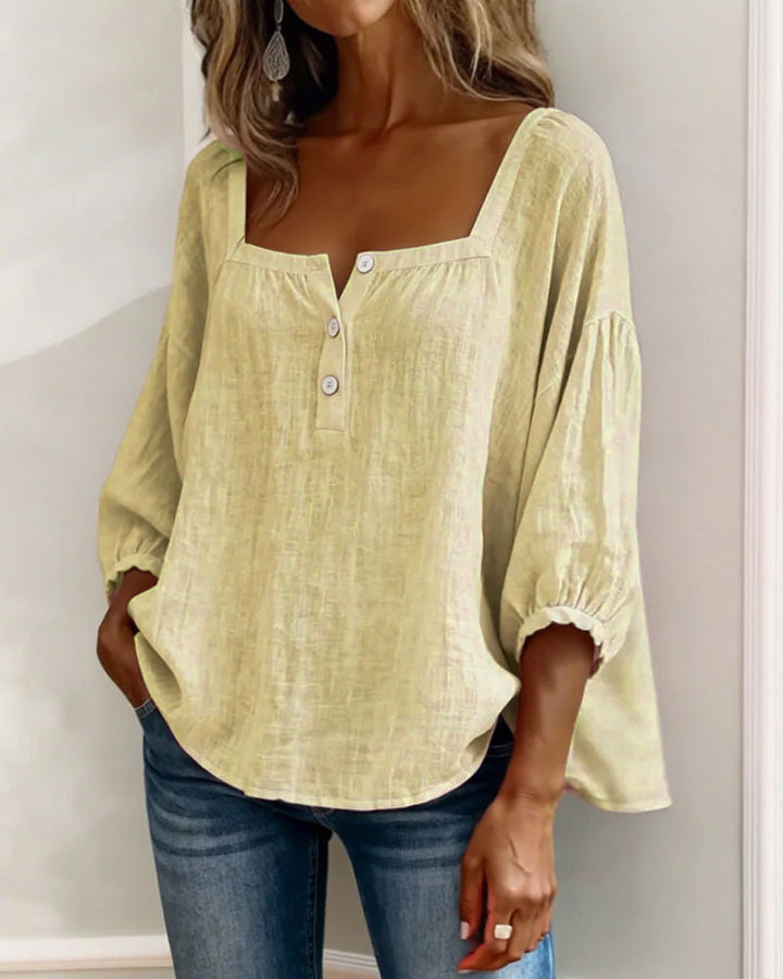 Arianne | Damen Bluse mit quadratischem Ausschnitt und 3/4 Puffärmeln