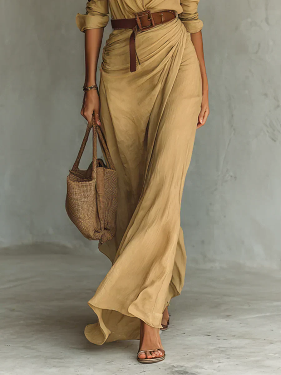 Camille | Maxikleid mit Revers und Taillengürtel