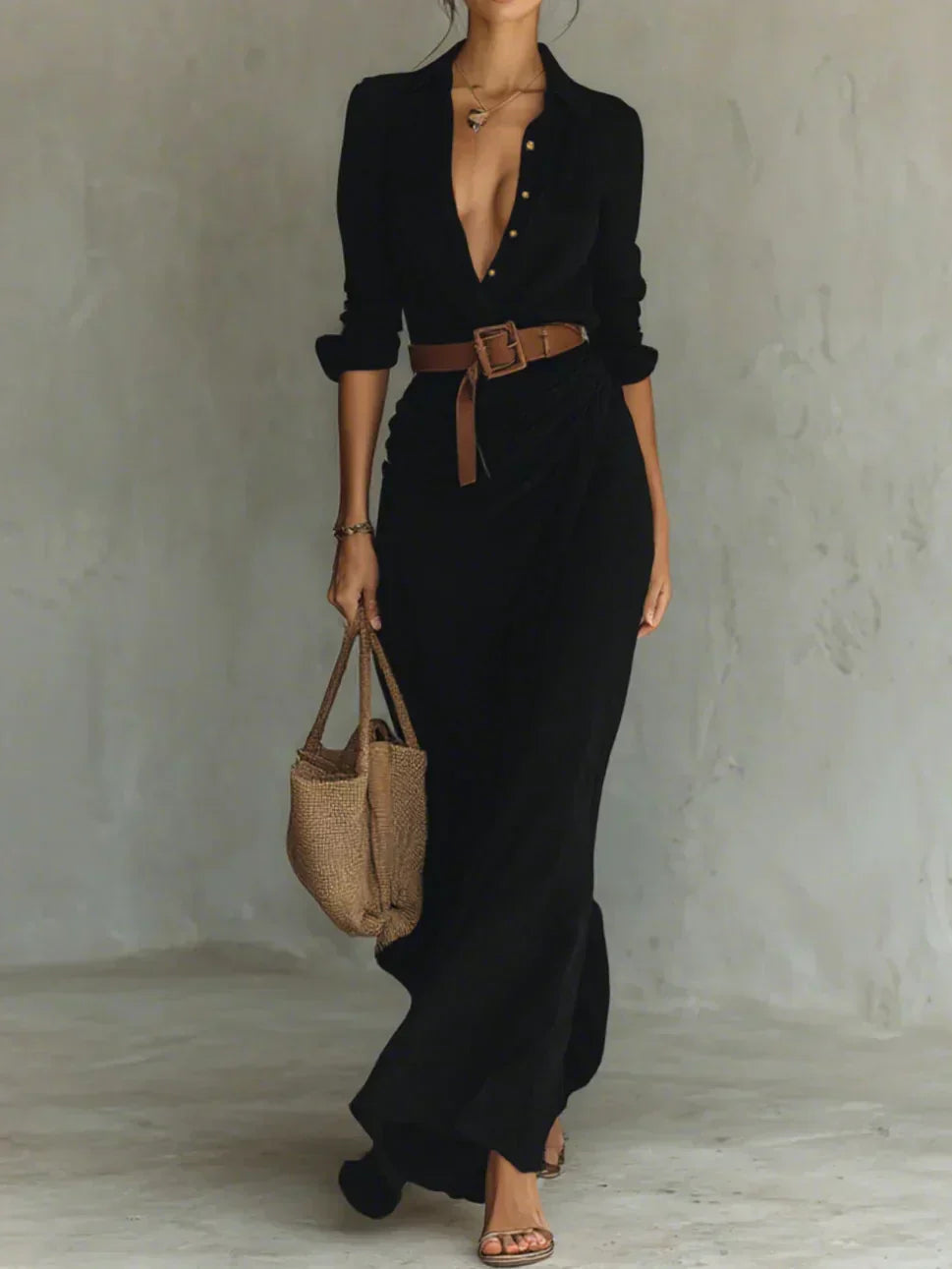 Camille | Maxikleid mit Revers und Taillengürtel