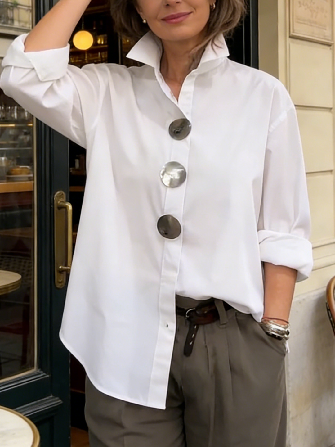 Rachel | Bluse mit Stehkragen und Statement-Buttons