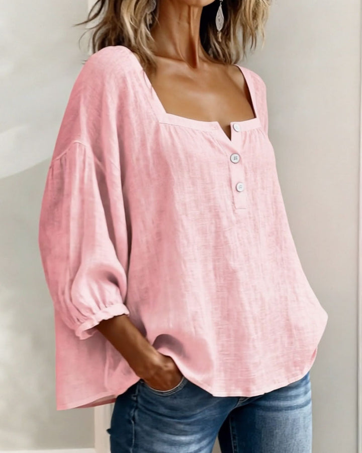 Arianne | Damen Bluse mit quadratischem Ausschnitt und 3/4 Puffärmeln