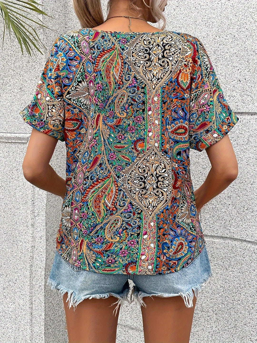 Jade | Schicke Boho-Druck V-Ausschnitt Bluse