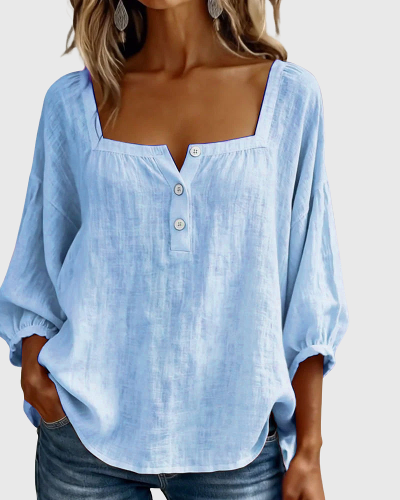 Arianne | Damen Bluse mit quadratischem Ausschnitt und 3/4 Puffärmeln