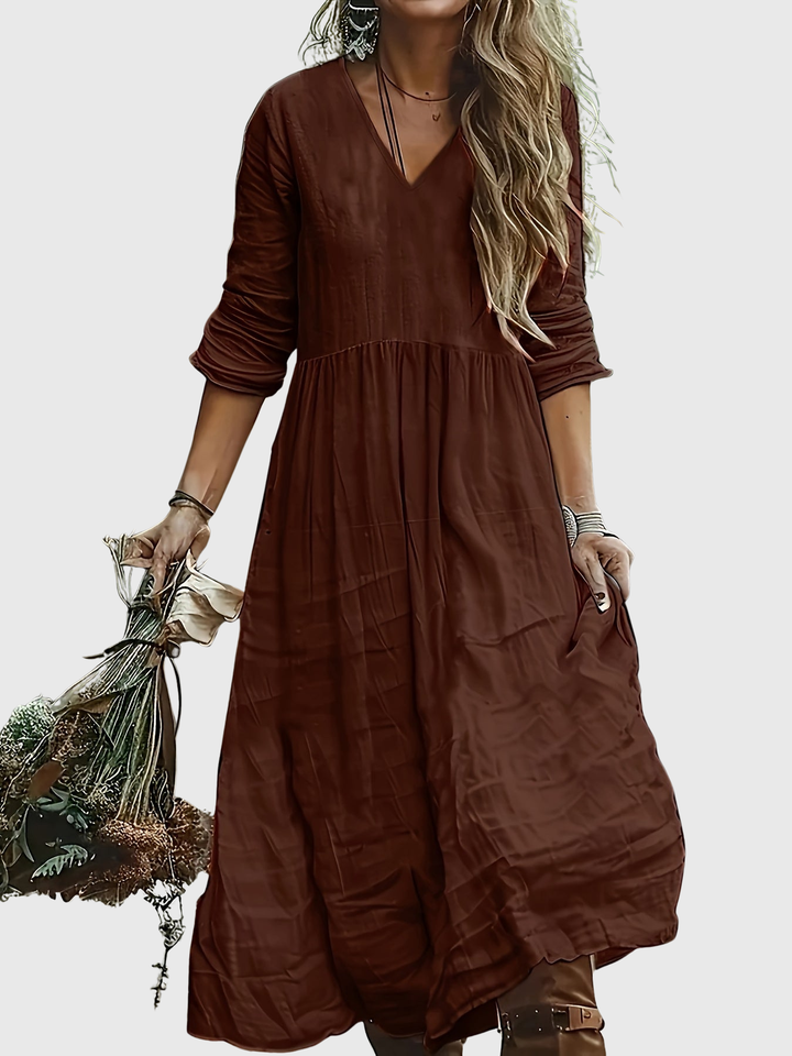 Sharon | Modisches Langarmkleid mit V-Ausschnitt