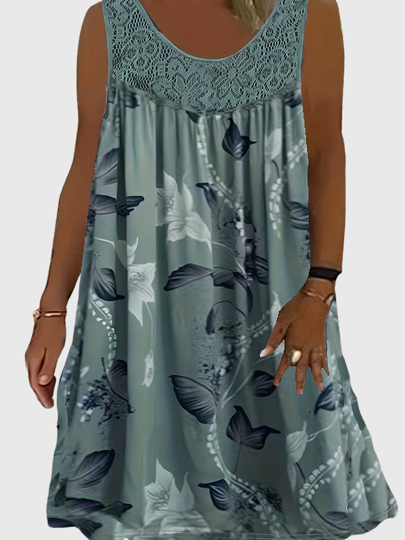 Zyra | Lockeres ärmelloses Midikleid mit Rundhalsausschnitt