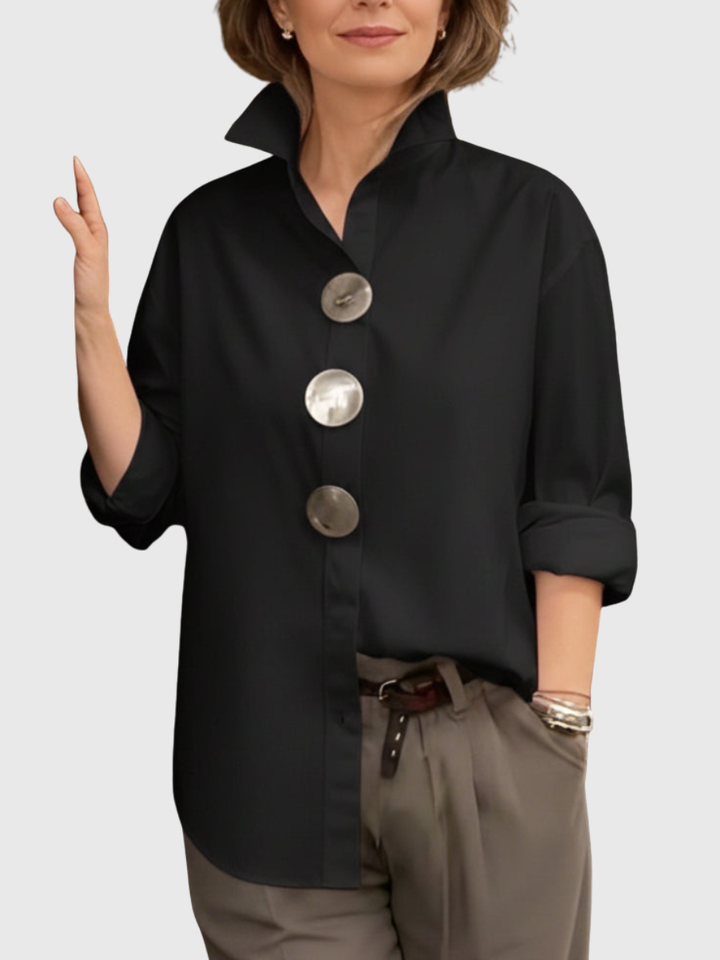 Rachel | Bluse mit Stehkragen und Statement-Buttons