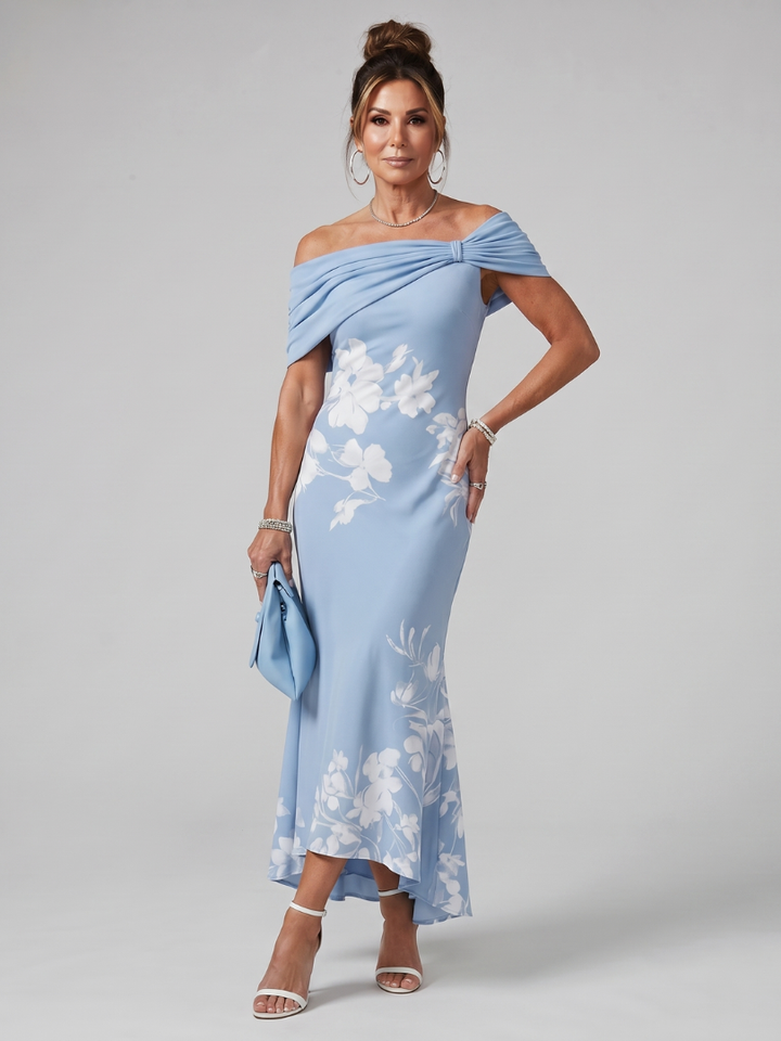 Cosma | Off-Shoulder Midi-Kleid mit Drapierung