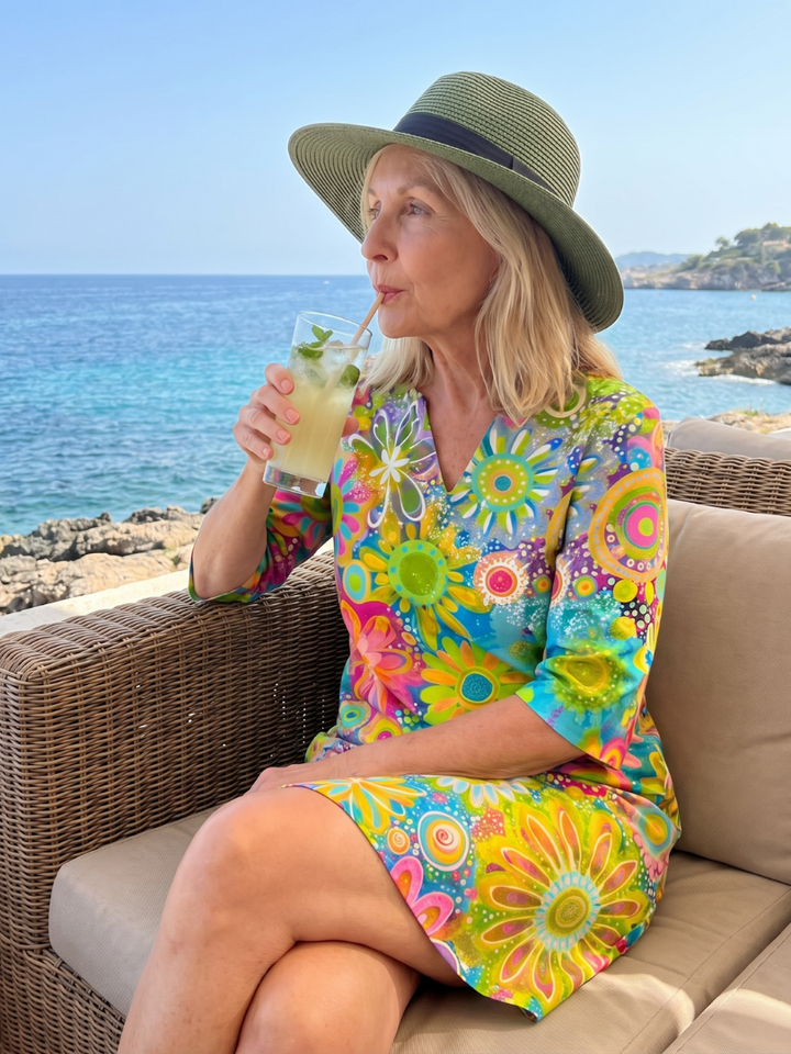 Zephyr | Knielanges Kleid mit mehrfarbigem Blumenmuster