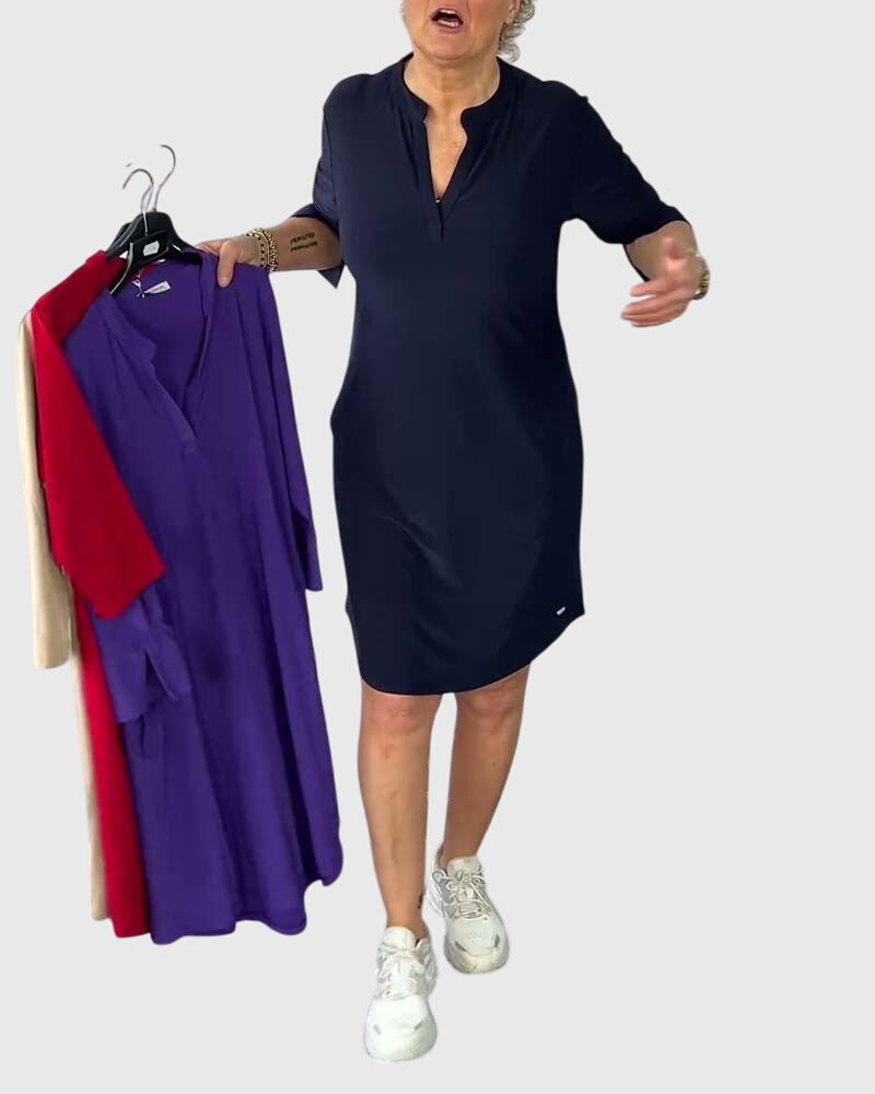 Destiny | Unifarbenes V-Ausschnittkleid