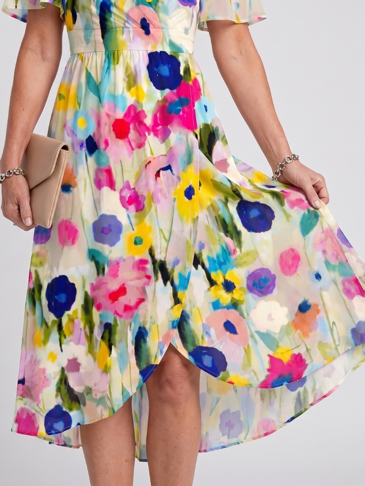 Mirabel | Kleid mit schwingenden Ärmeln und geraffter Taille im Blumenmuster