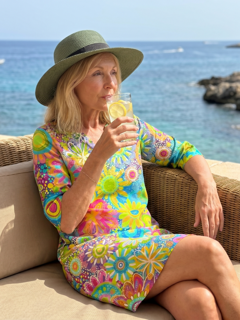 Zephyr | Knielanges Kleid mit mehrfarbigem Blumenmuster