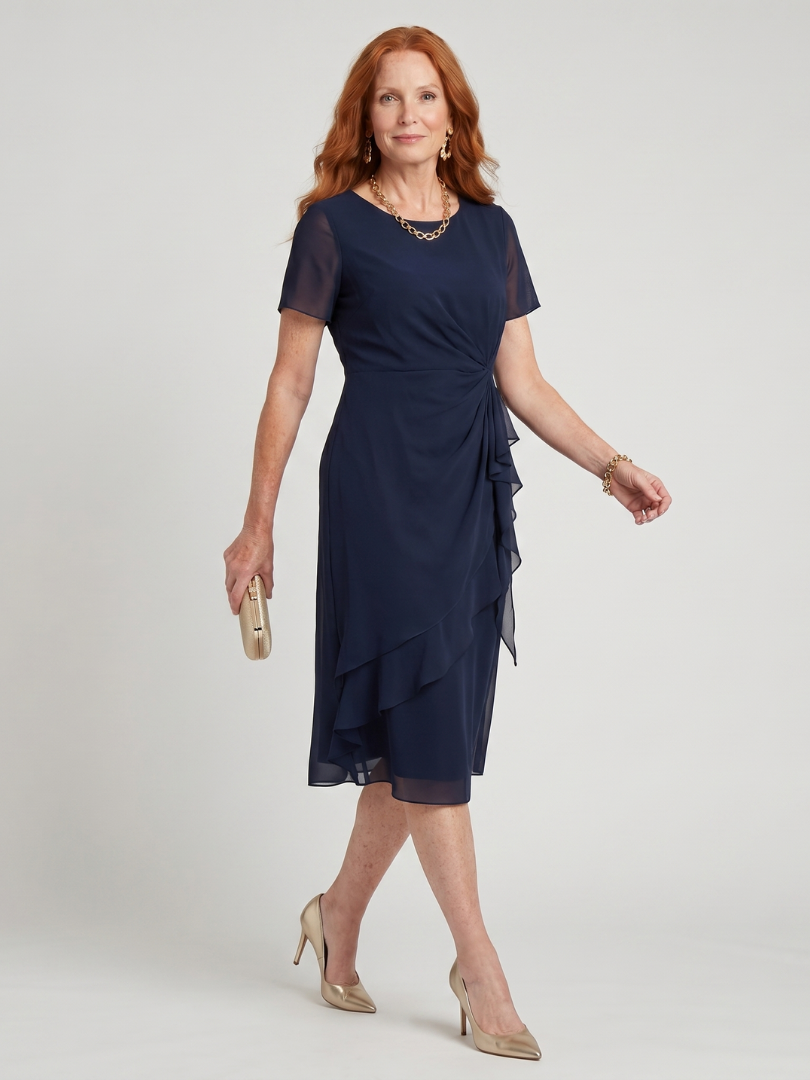 Eira | Midi-Kleid mit kurzen Ärmeln und geschichtetem Saum