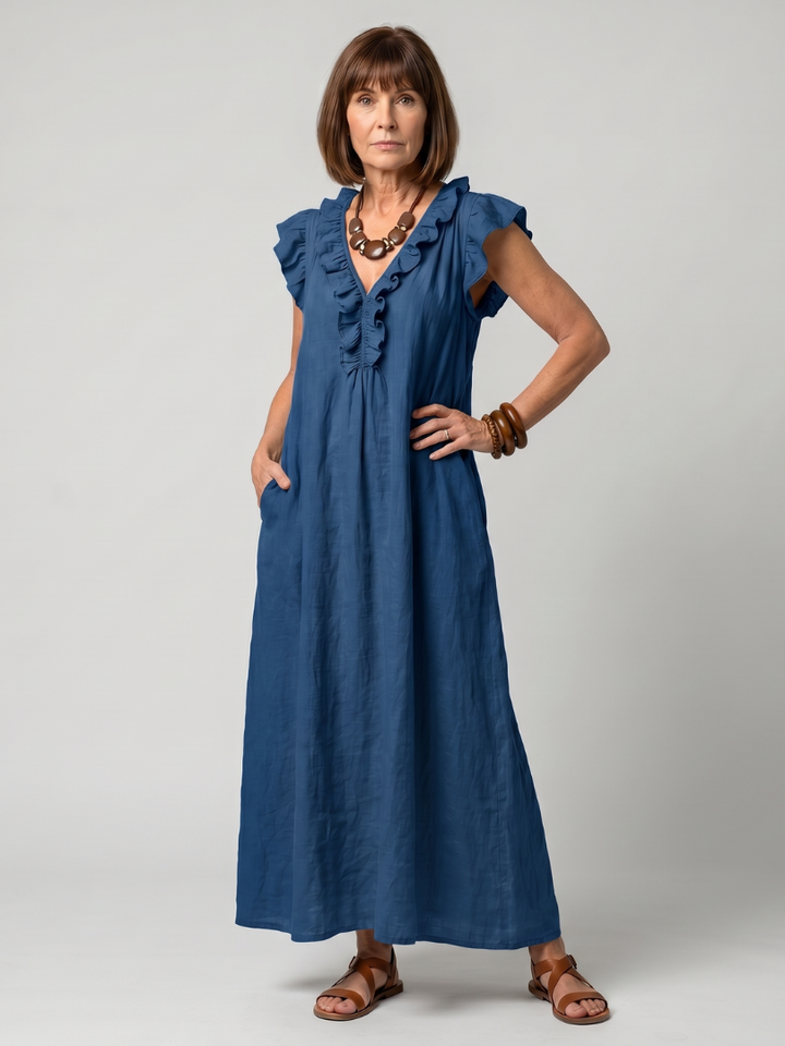 Fern | Ärmelloses Midikleid mit Rüschensaum