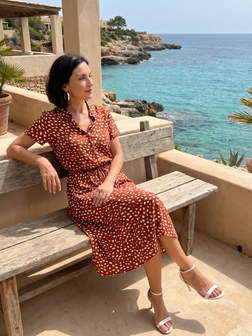 Belladonna | Bedrucktes Midi-Kleid mit Knopfleiste und Gürtel