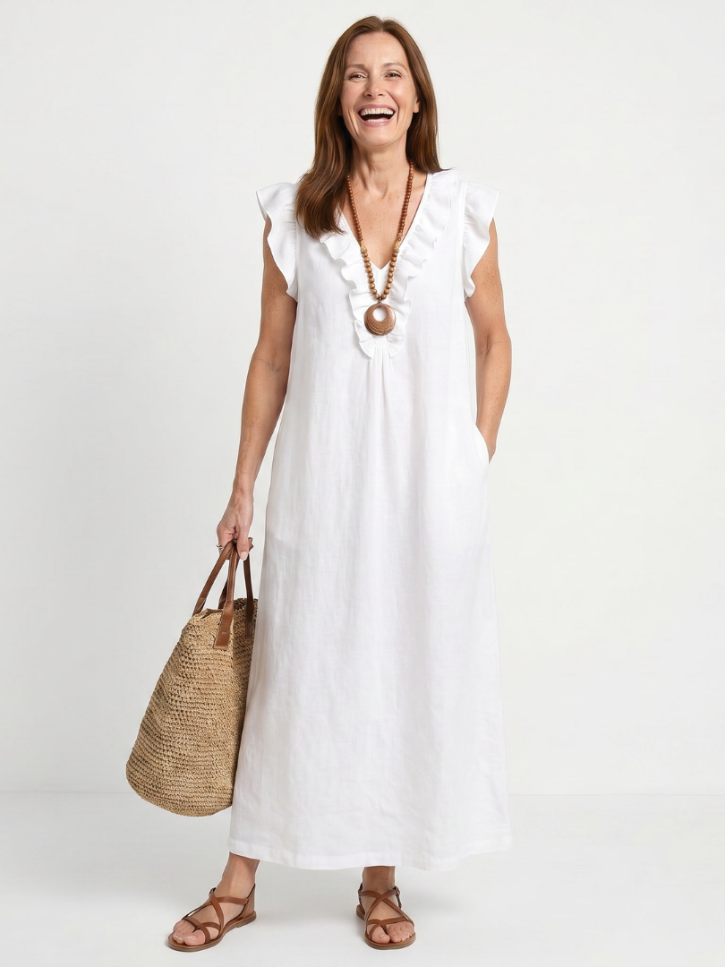 Adelaide | Ärmelloses Midi-Kleid mit Rüschensaum