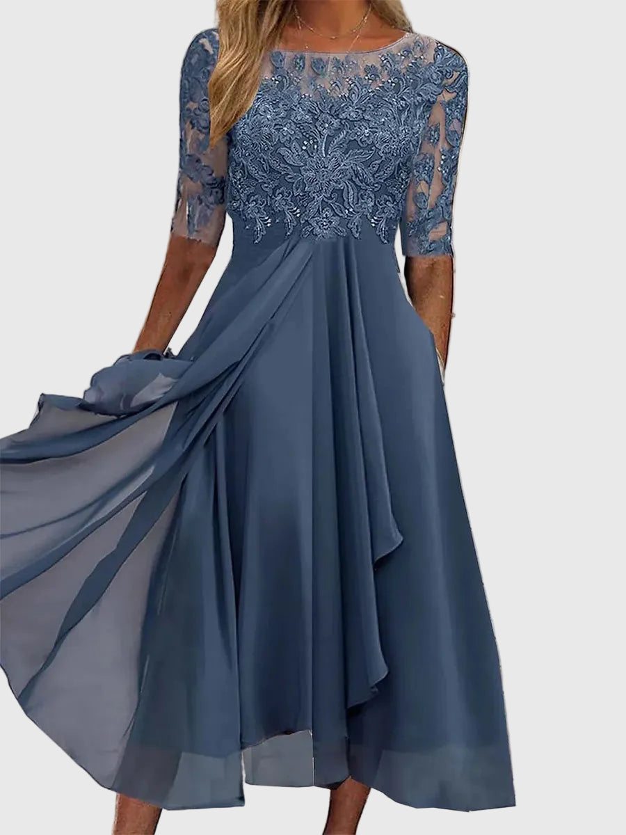 Ethel | Schlichtes Midi-Kleid mit halben Ärmeln für Partys, bequem und elegant für Hochzeitsgäste