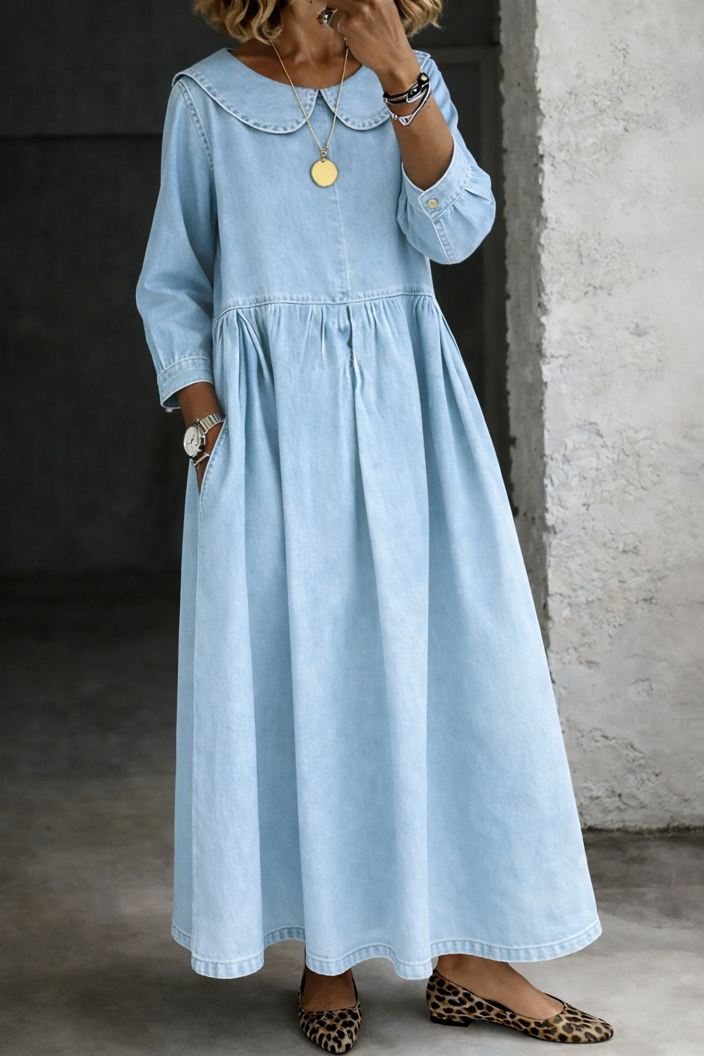 Clara | Denim-Kleid mit Peter-Pan-Kragen