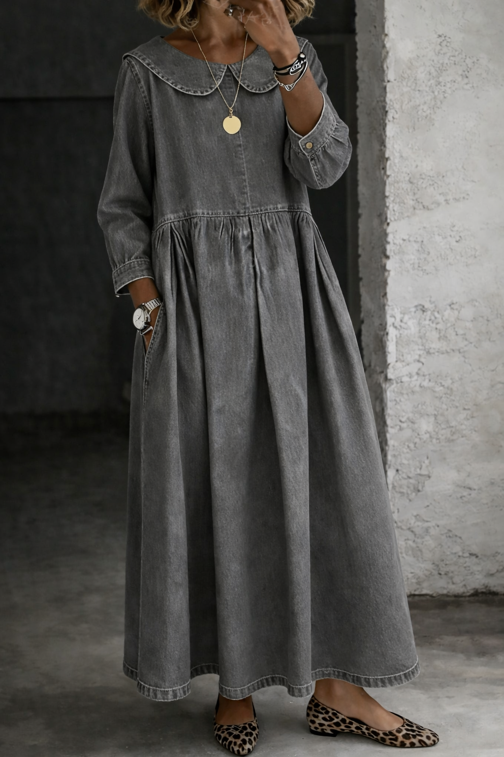 Clara | Denim-Kleid mit Peter-Pan-Kragen