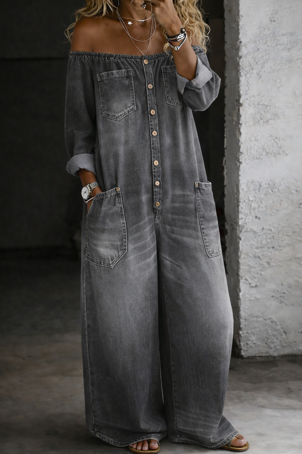Elena | Off-Shoulder Langarm-Overall