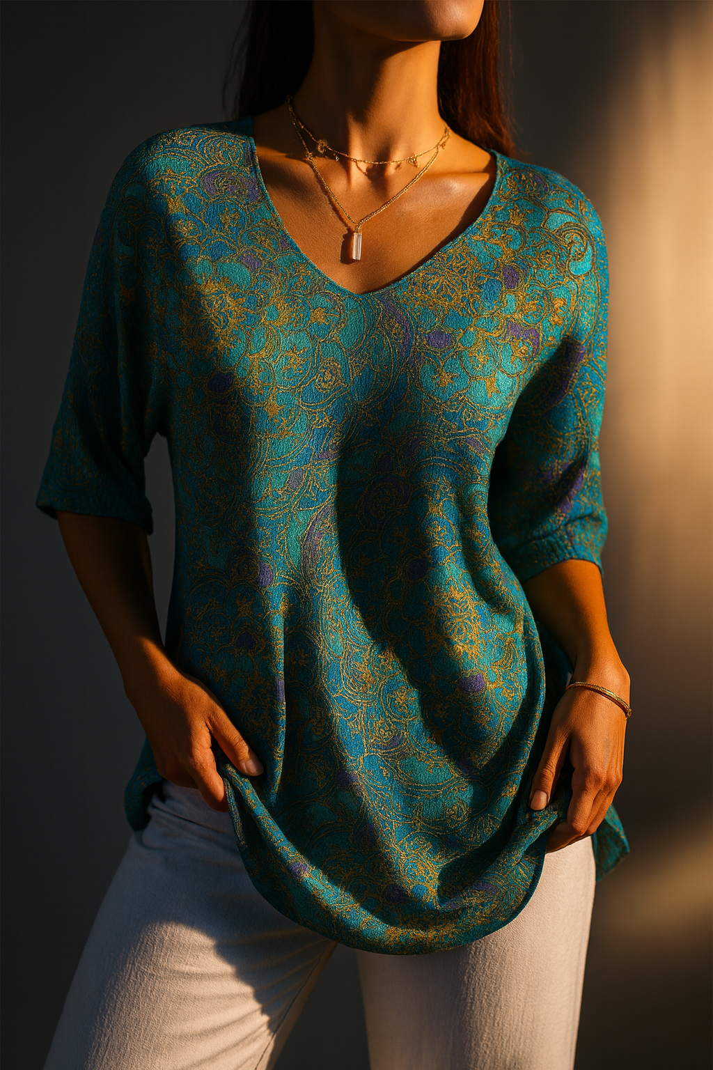 Alexandra | Damen Retro Kunstdruck Freizeit Pullover Strick