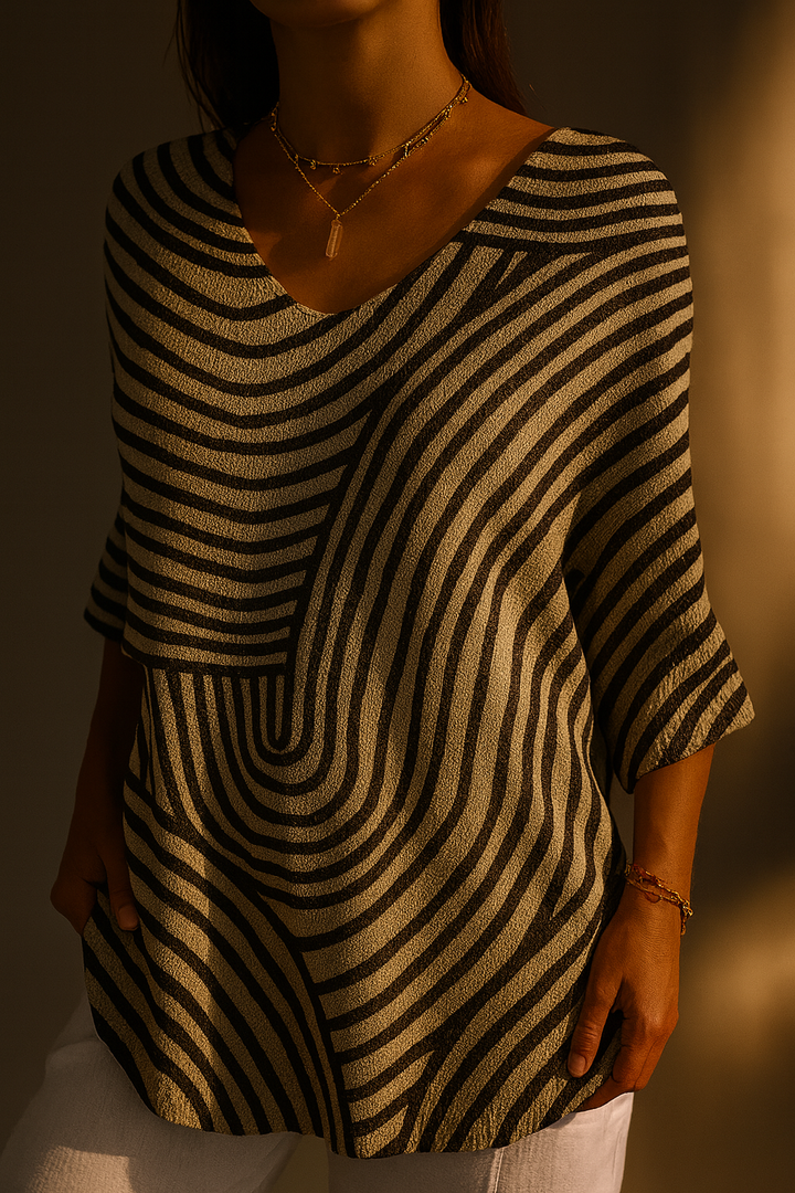 Lucy | Damen Retro Geometrische Kunst Runde Linien Druck Lässiger Pullover Strick