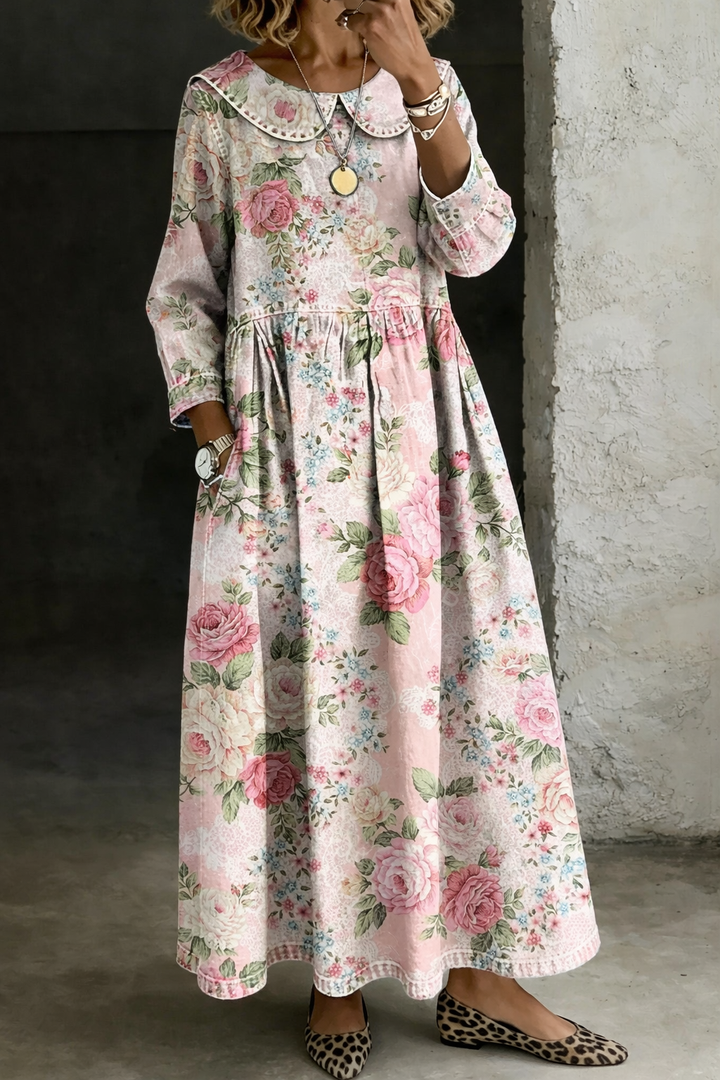 Brooklyn | Floral-Kragen Denim-Kleid