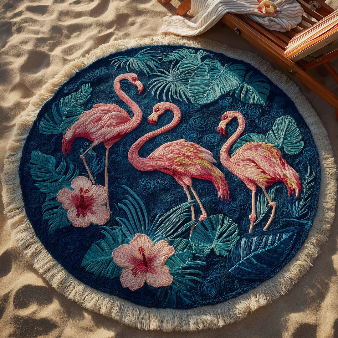 Mitternachts-Flamingo Rundstrandtuch
