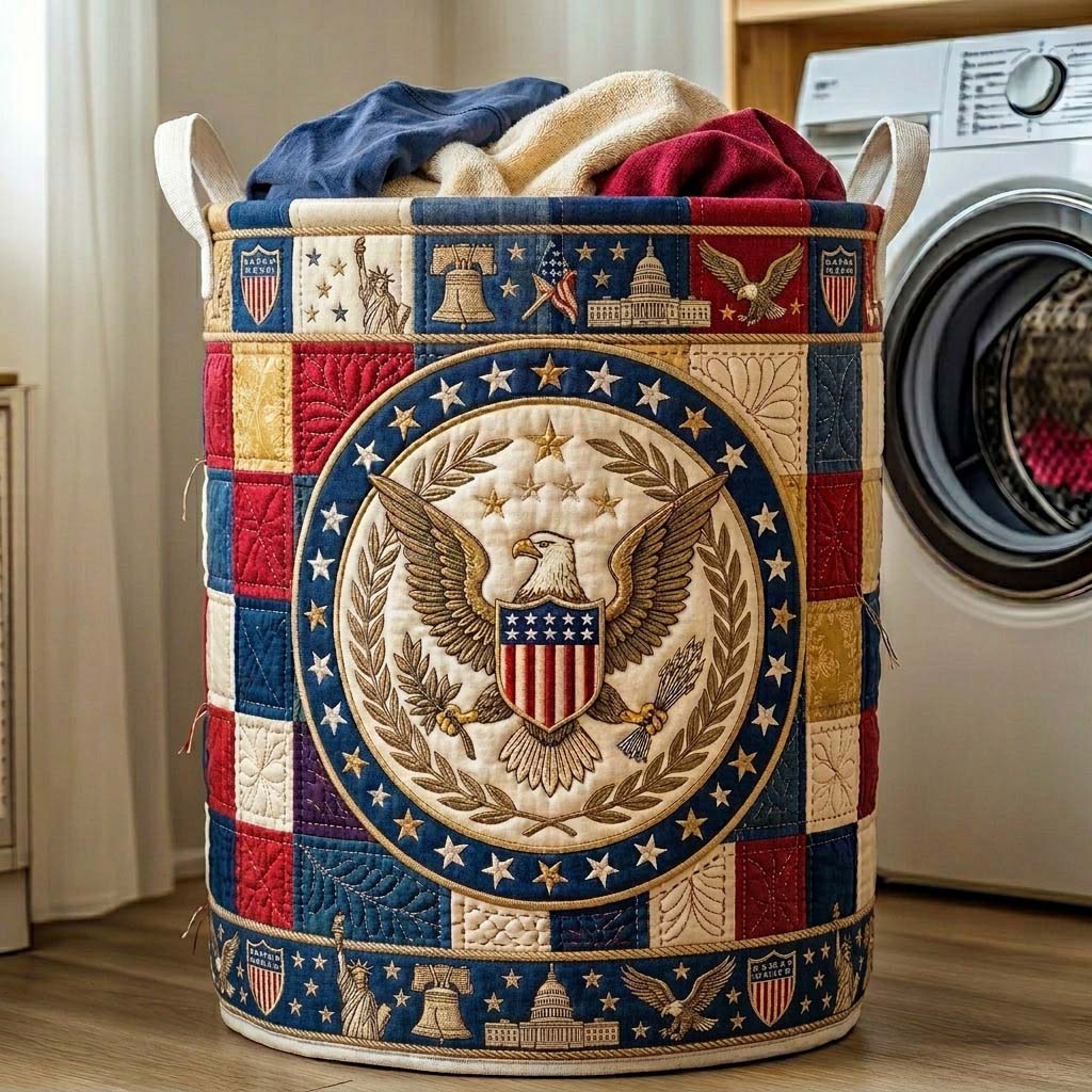 Gesteppten Wäschekorb Patriot Circle Crest
