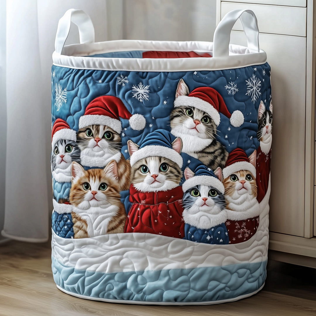 Gesteppten Wäschekorb mit Weihnachtskätzchen-Muster