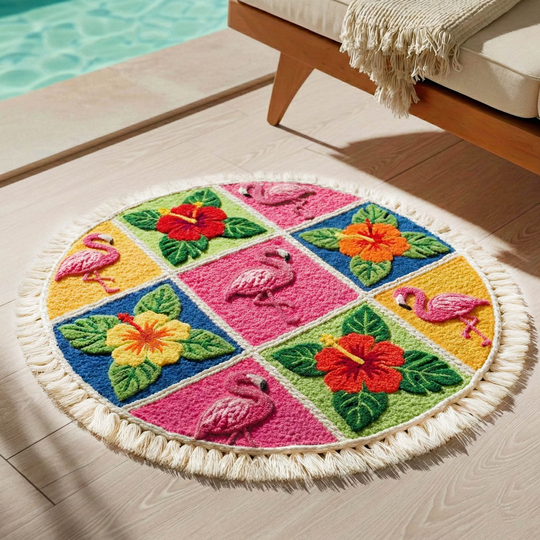 Runde Tropische Flamingo Strandtuch