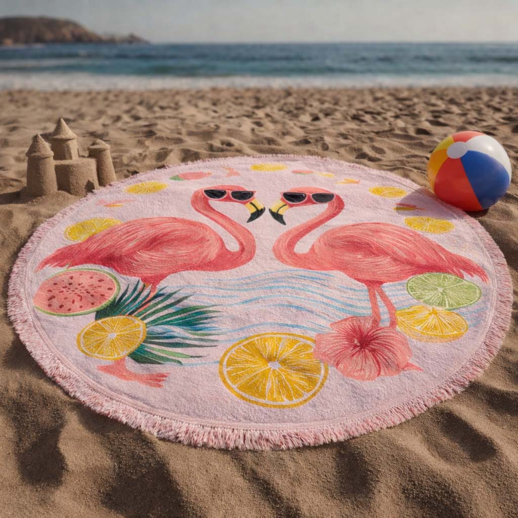 Rosafarbener runder Strandtuch
