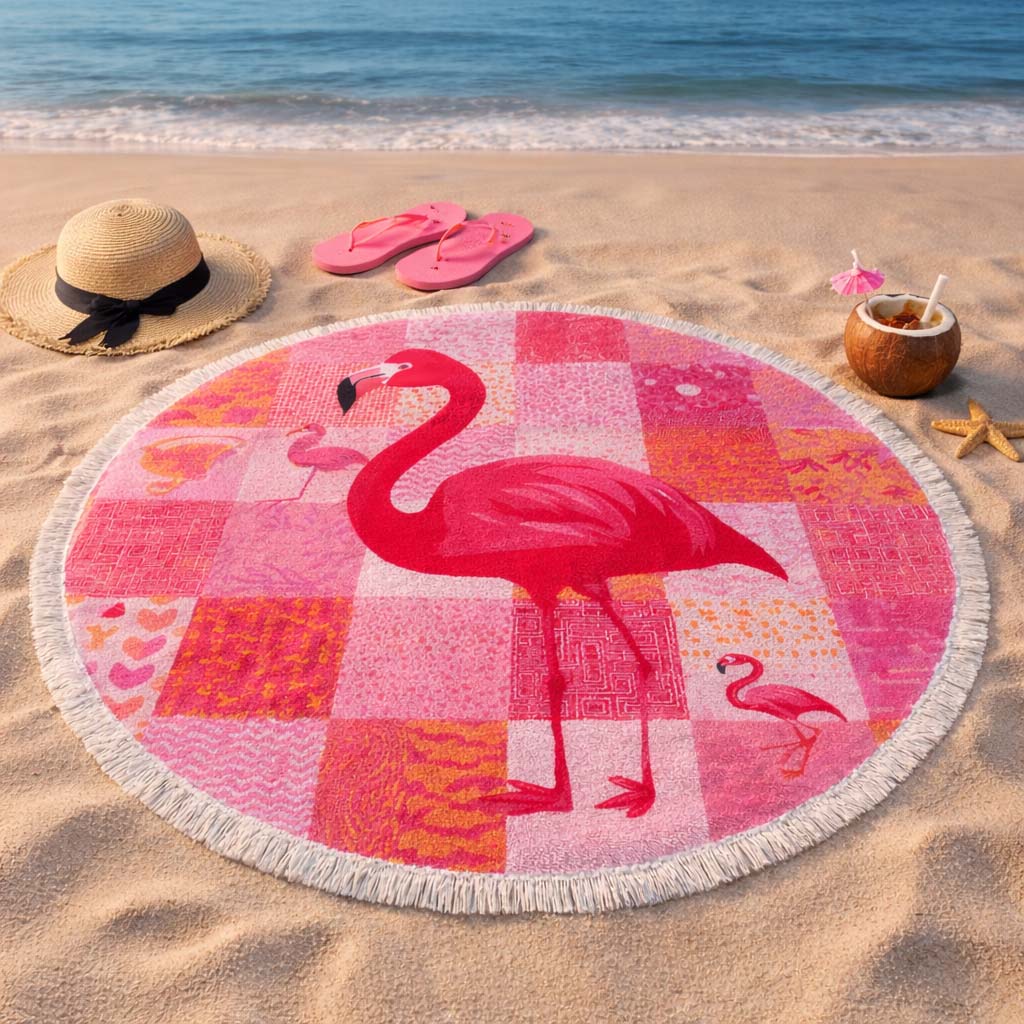 Runde Strandtücher mit Zwillingsflamingos