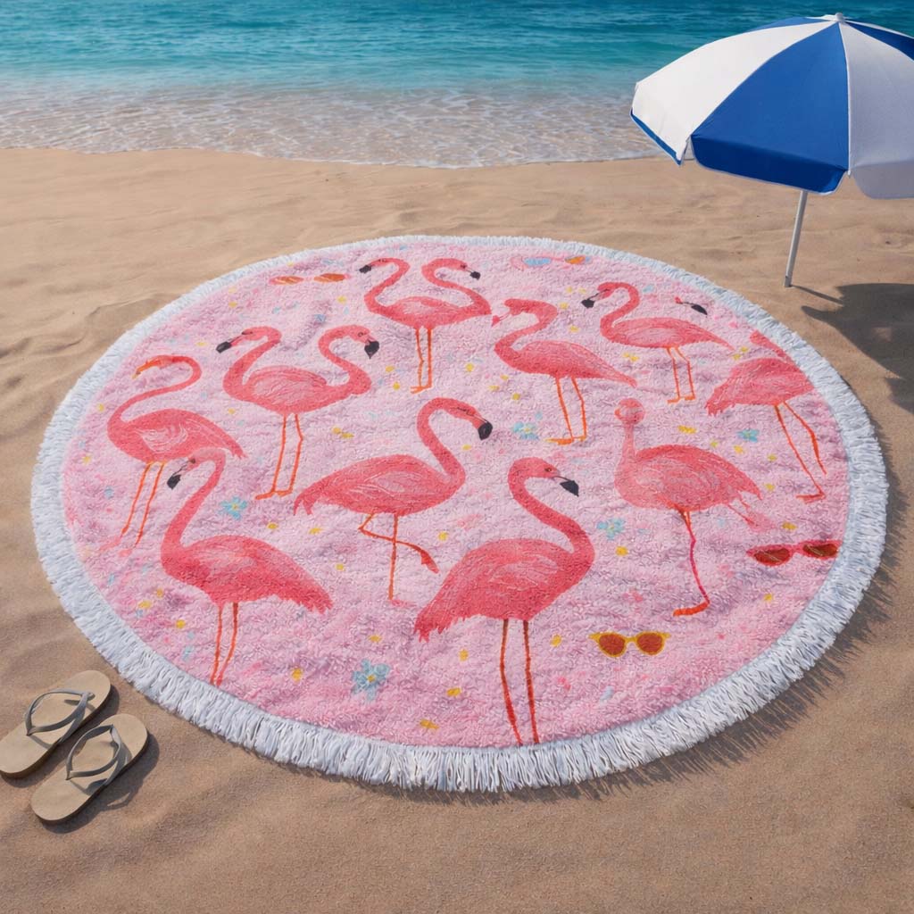 Sonniger Pink Flamingo Rundstrandtuch