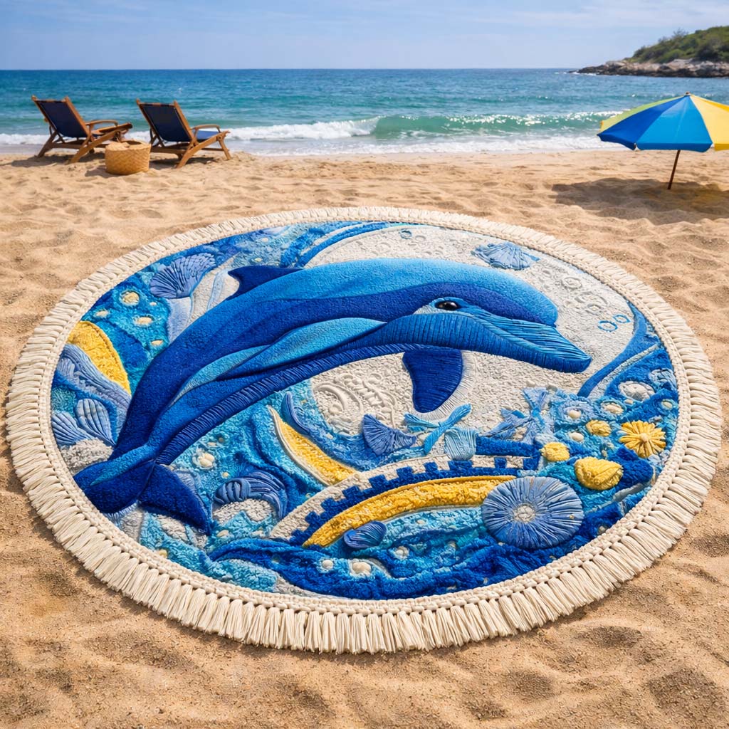 Runde Stranddecke Dunkelblau