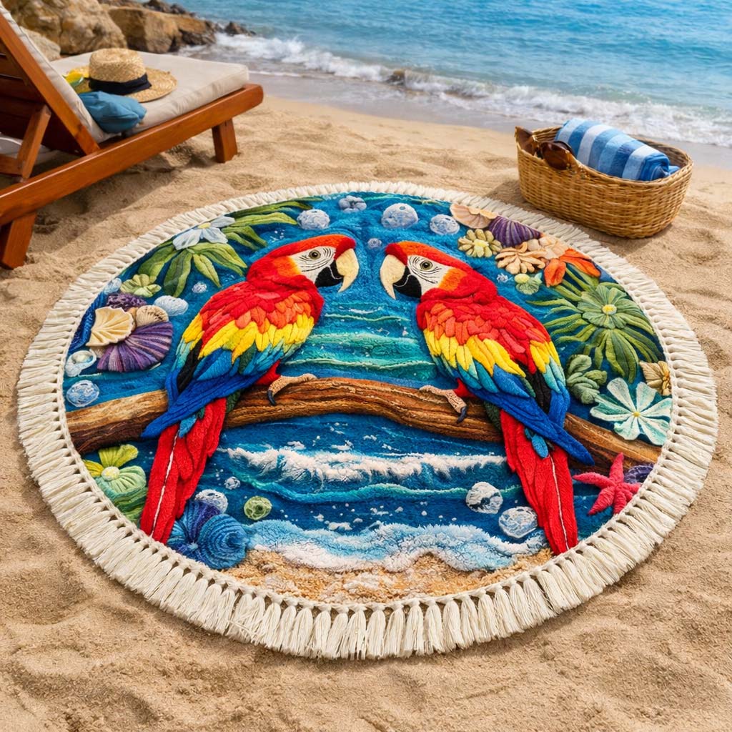 Runde Strandtuch Zwillingspapageien