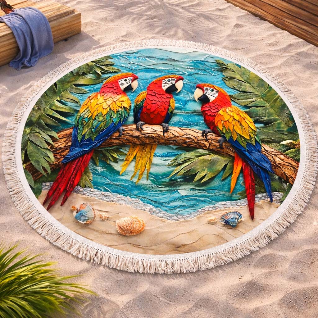 Runde Strandtuch Papageientrio