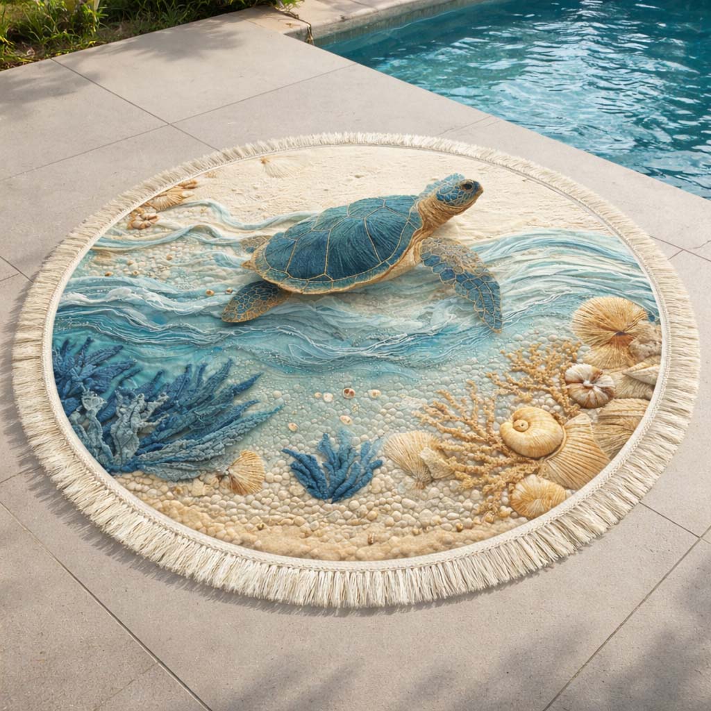 Azure Turtle Rundstrandtuch