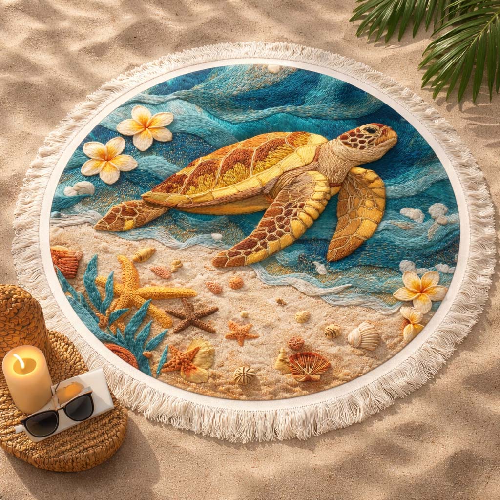 Runde Strandtuch Tropische Schildkröte