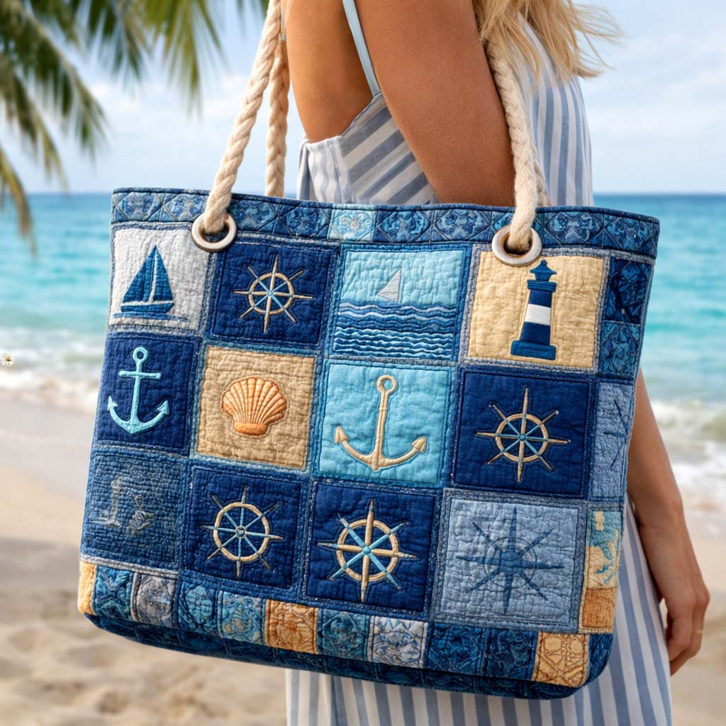 Gestepptes Blaues Nautisches Strandtasche