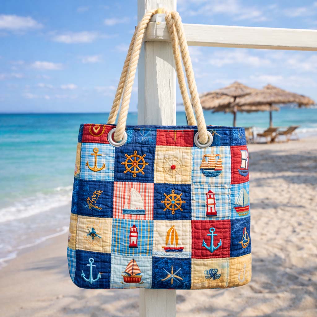 Gestepptes Marine Patchwork Strandtasche