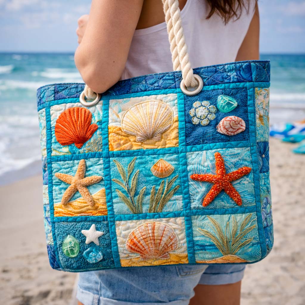Gestepptes Strandtasche mit Küstenschalen